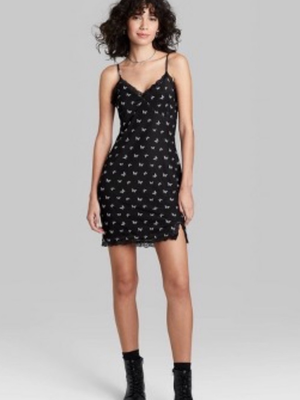 Target Wild Fable dress Black Butterfly Slip Dress Y2K Lace Hem